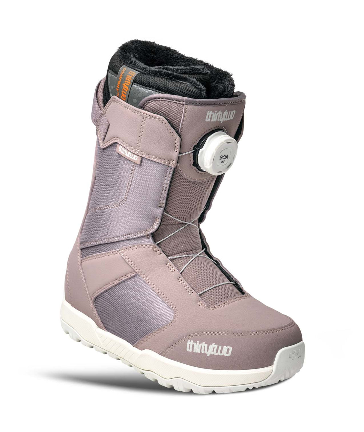WShiftyBOA- Pink and purple snow boot with white sole on a white background