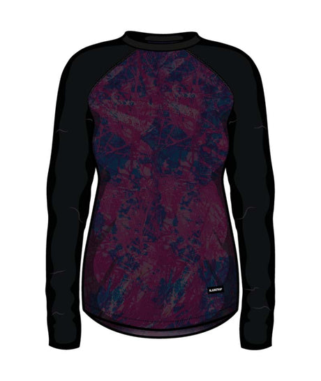 WSkylinerCrewneck-Black long-sleeve shirt with a purple and blue pattern on a white background