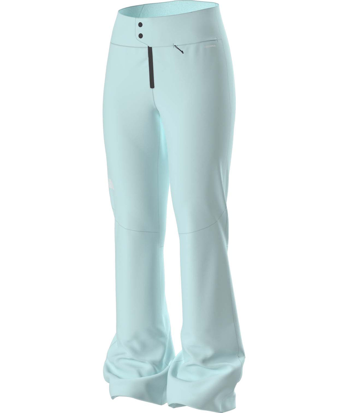 WSnogaPant-Light blue pants with a black zipper on a white background