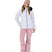 WSnowdrifterJacket- Woman wearing a white jacket on a white background