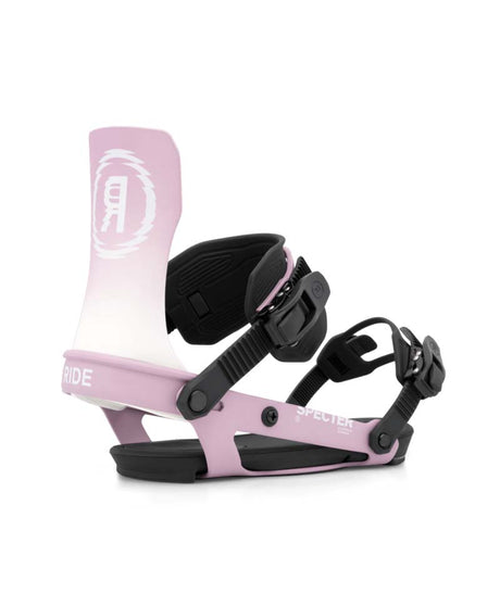WSpecter- Light purple and white snowboard bindings on a white background