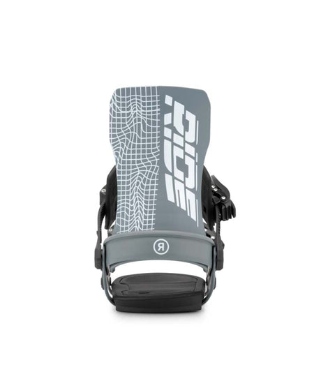 WSpecter- Grey snowboard bindings on a white background