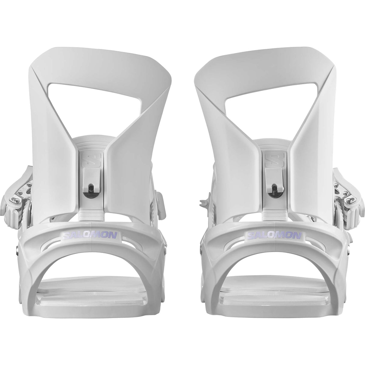 WSpell- White snowboard bindings on a white background