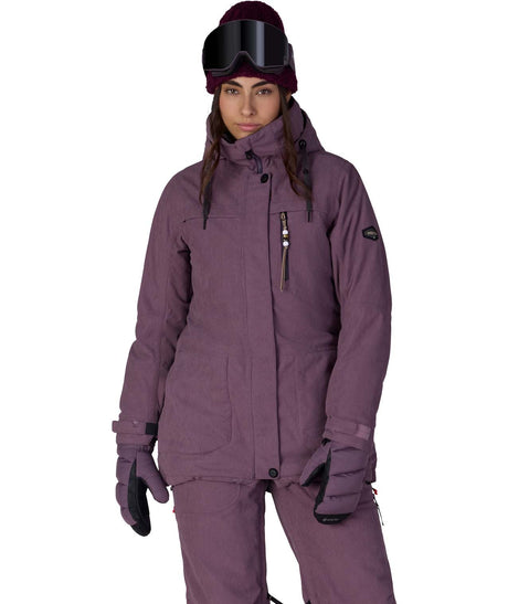 WSpiritInsulatedJacket-Person wearing a purple snowsuit with goggles on a white background