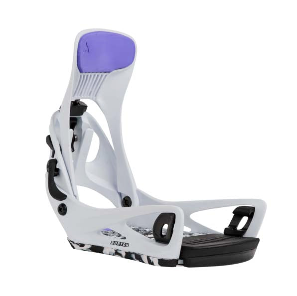 WStepOnLexaXSnowboardBindings-White snowboard binding with black accents on a white background