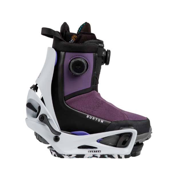 WStepOnLexaXSnowboardBindings-White snowboard binding with black accents on a white background