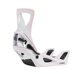 WStepOnReFlexSnowboardBindings-White and pink snowboard binding on a white background