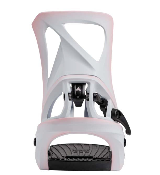 WStepOnReFlexSnowboardBindings-White and pink snowboard binding on a white background