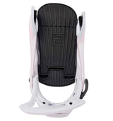 WStepOnReFlexSnowboardBindings-White and pink snowboard binding on a white background