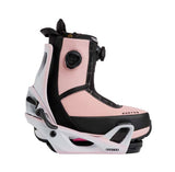 WStepOnReFlexSnowboardBindings-White and pink snowboard binding on a white background