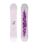 WStereo- Two views of a snowboard with one featuring a pink and black design on a white background