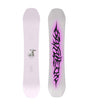 WStereo- Two views of a snowboard with one featuring a pink and black design on a white background