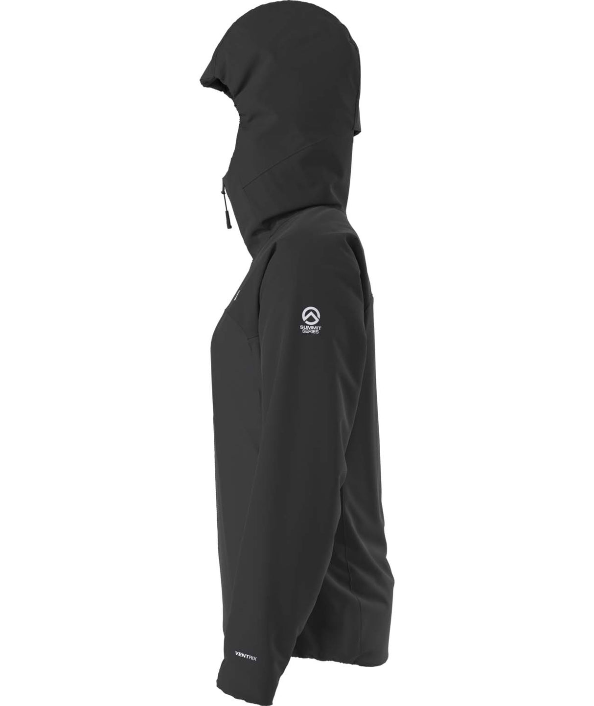 WSummitCasavalHoodie-Black jacket with The North Face logo on a white background