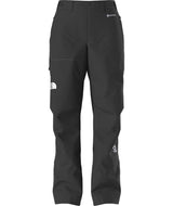 WSummitEastwallGTXPant-Black pants with brand logos on a white background