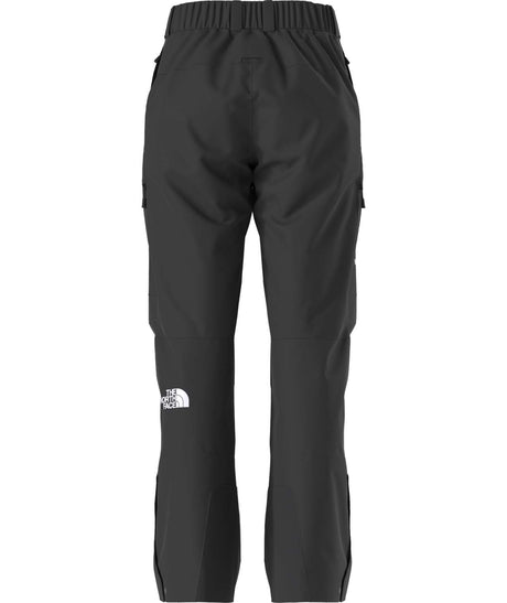 WSummitEastwallGTXPant-Black pants with brand logos on a white background