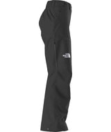 WSummitEastwallGTXPant-Black pants with brand logos on a white background