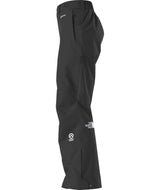 WSummitEastwallGTXPant-Black pants with brand logos on a white background