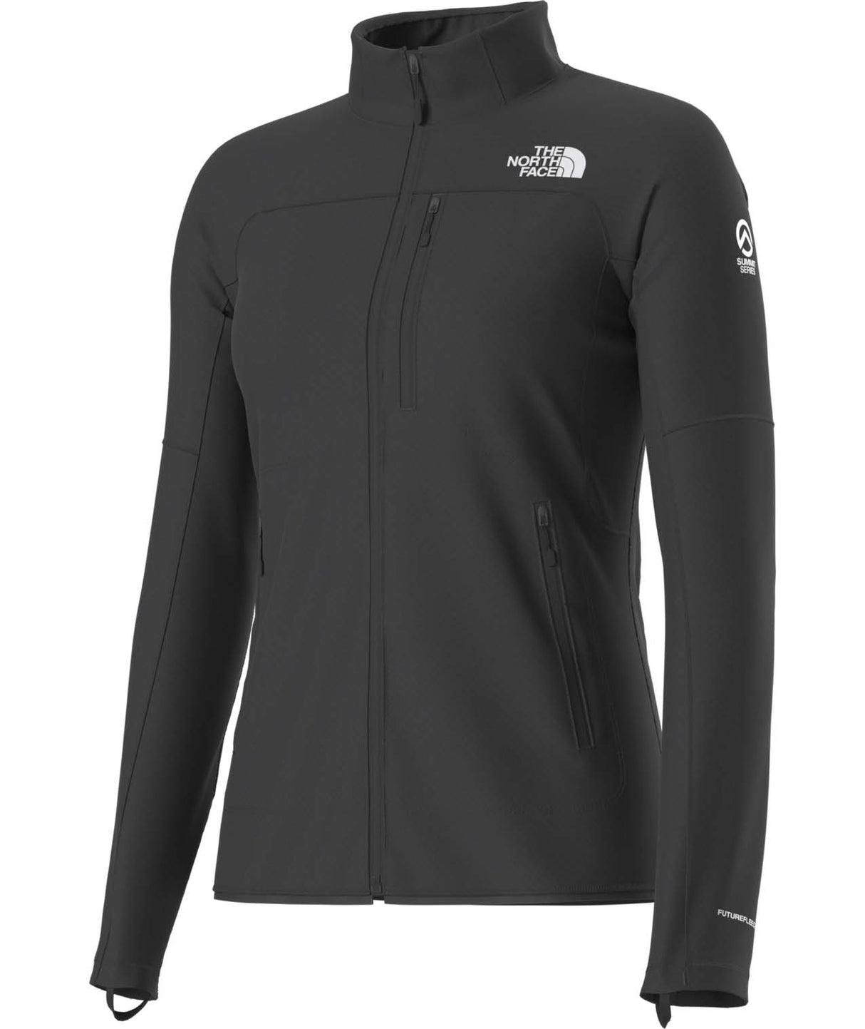 WSummitFUTUREFLEECEFullZipJacket-Black jacket with The North Face logo on a white background