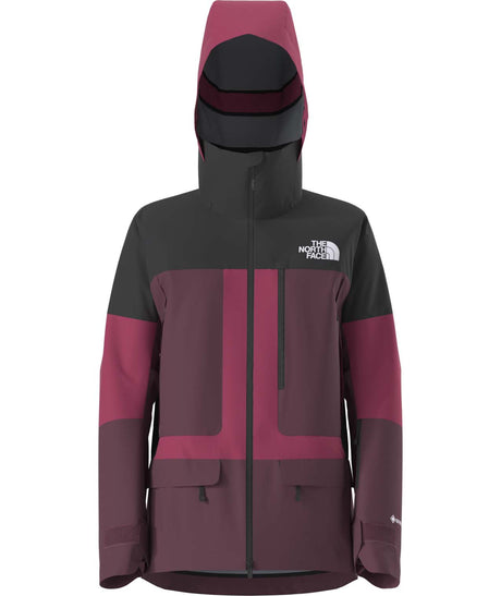 WSummitVerbierGTXJacket-Maroon and black jacket with The North Face logo on a white background