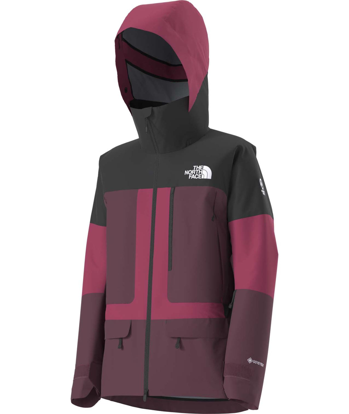 WSummitVerbierGTXJacket-Black and maroon jacket with The North Face logo on a white background
