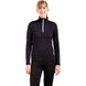 WTista1_2ZipMidlayer- A woman modeling a black long-sleeve half-zip athletic top with a white zipper pull, paired with black leggings, against a plain white background.