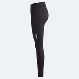 WTistaMidlayerTights- Black high-waisted athletic leggings with a small white vertical logo on the left leg, displayed on a light gray background.