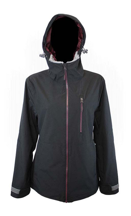 WTreelineShellJacket- Black jacket with a hood on a white background