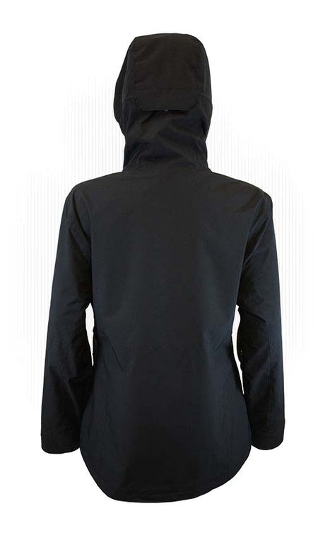 WTreelineShellJacket- Black jacket with a hood on a white background