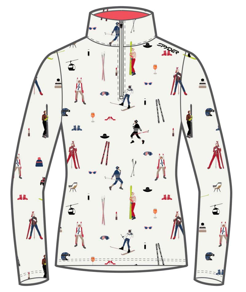 WVivid1_2Zip- White quarter zip with skier design on a white background
