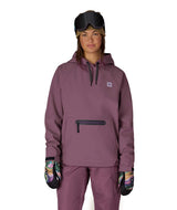 WWaterproofHoody-Person wearing a purple snowsuit with a white background