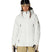 WWhisperInsulatedJacket-Person wearing a white snow jacket, beige pants, and goggles on a white background