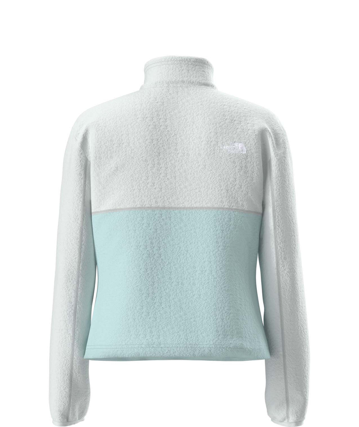 WYumiori1_4Zip-Light blue fleece pullover with a white pocket and sleeves on a white background