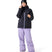 WZephyrJacket- Woman wearing a black jacket with light purple zippers on a white background