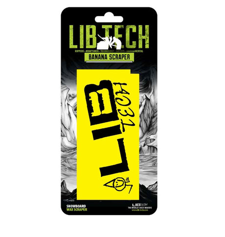 WaxScaper- Yellow wax scraper that says 'Lib Tech' in black