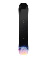 Whatever- Black snowboard with colorful bottom design on a white background