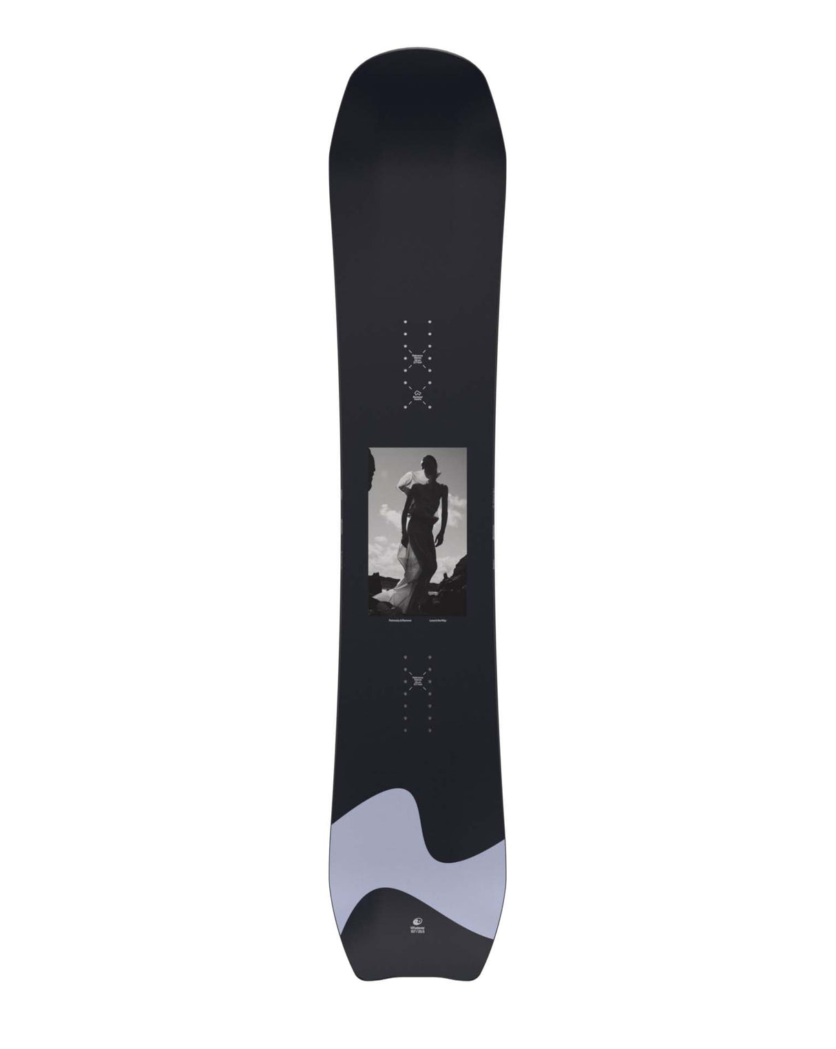 WhateverXPetrovsky- Black snowboard with a graphic of a person on a white background