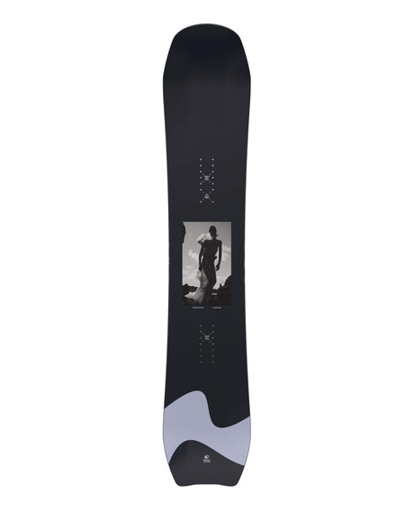 WhateverXPetrovsky- Black snowboard with a graphic of a person on a white background