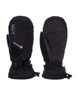 WhistlerIIMitt-A pair of black XTM GORE-TEX mittens shown against a plain white background, displaying both the back of one mitten and the palm side of the other.
