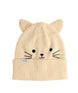 Wildlings-Beige cat-themed beanie with ears and facial features on a white background
