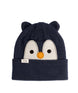 Wildlings-Navy blue baby hat with penguin design and COAL label on a white background
