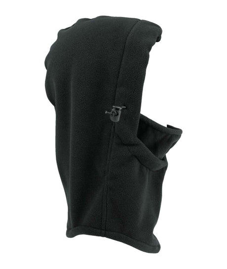 WindProXtremeHood- Black balaclava that fits over a helmet shown on a white background