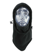 WindProXtremeHood- Black balaclava that fits over a helmet shown on a white background