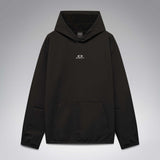 WintertideScratchedHoodie-A black pullover hoodie with a small white Oakley logo on the left chest, displayed against a neutral gray gradient background.