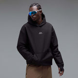 WintertideScratchedHoodie-A black pullover hoodie with a small white Oakley logo on the left chest, displayed against a neutral gray gradient background.
