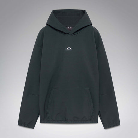 WintertideScratchedHoodie-A dark charcoal gray hooded sweatshirt with a small white Oakley logo on the left chest, displayed against a neutral gray gradient background.