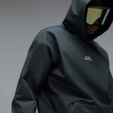 WintertideScratchedHoodie-A dark charcoal gray hooded sweatshirt with a small white Oakley logo on the left chest, displayed against a neutral gray gradient background.