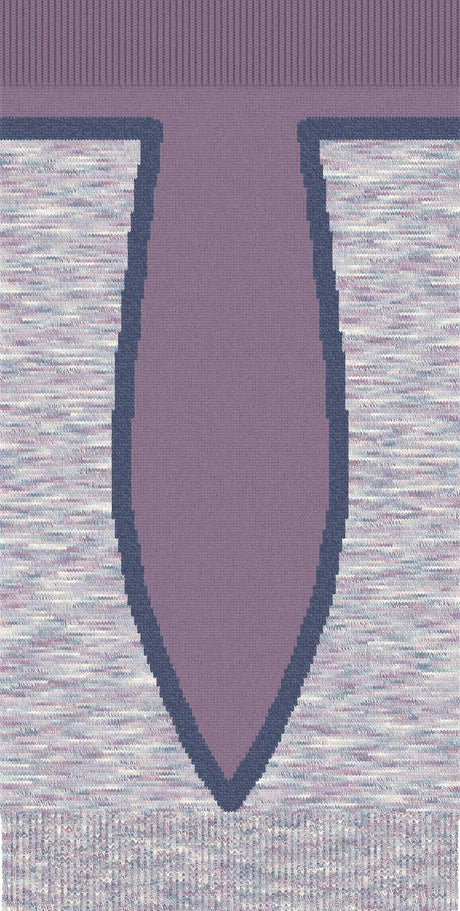WSkiFullCushionOTCSocks-Close-up of a purple and gray patterned fabric with a prominent 'V' shape.