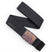 Woody-Black web belt with a mountain design buckle on a white background
