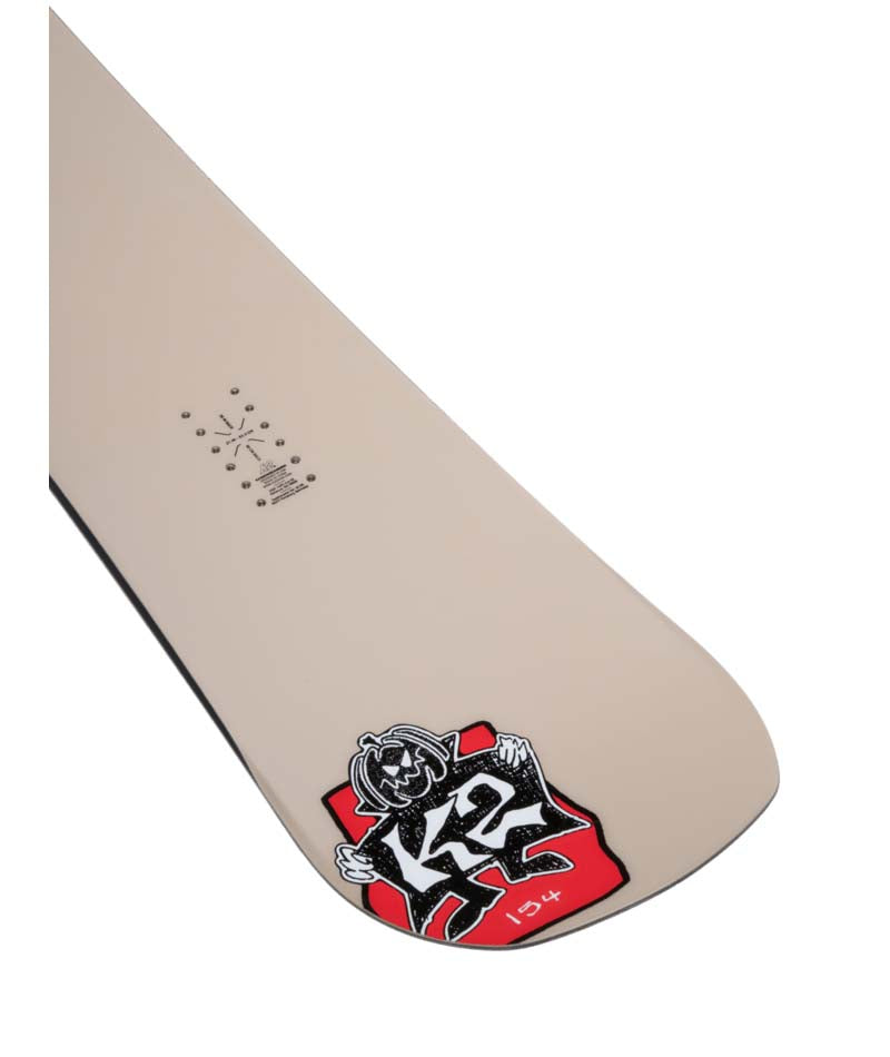WorldPeace- Beige, red, white, black, and purple multicolored snowboard on a white background