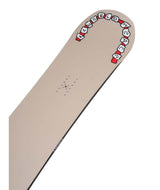 WorldPeace- Beige, red, white, black, and purple multicolored snowboard on a white background